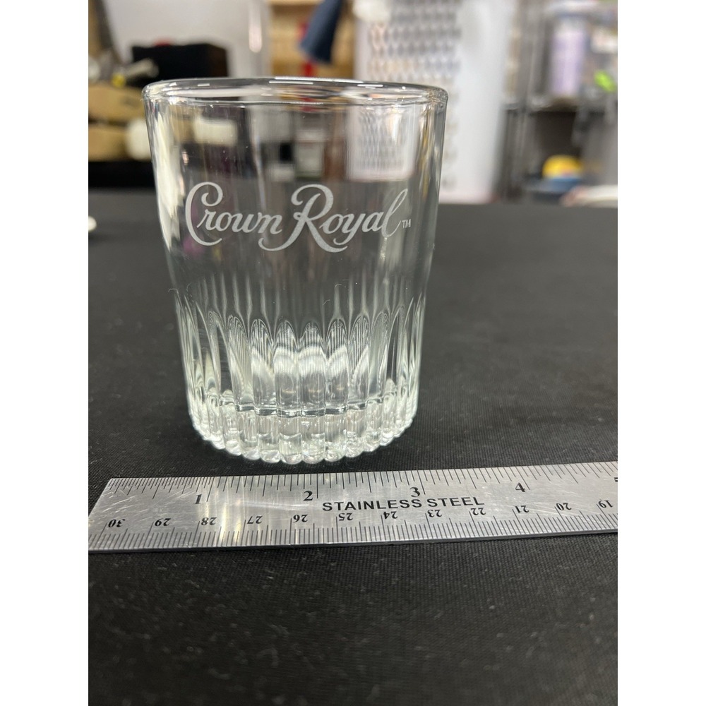 Vintage Crown Royal Whiskey Tumbler Glass Etched - Great Condition
